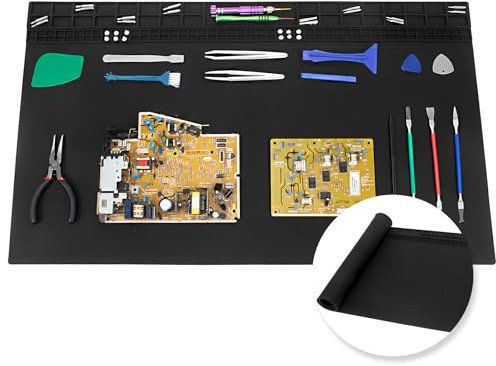 Extra Large Soldering Mat, 27.6''x15.7'' Oversize 932°F Heat Resistant Silicone Workbench Mat, Large Repair Mat for Electronics Phone Laptop Repair, BGA Soldering Gun Iron (Black)