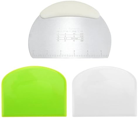 3 Pcs Dough Scraper Cutter, Multifunctional Stainless Steel Dough Scraper with Measuring Scale Plastic Dough Scraper Cutter Shape Spatulas for Pizza Pastry Cake Bread Cutting(Color:Green)