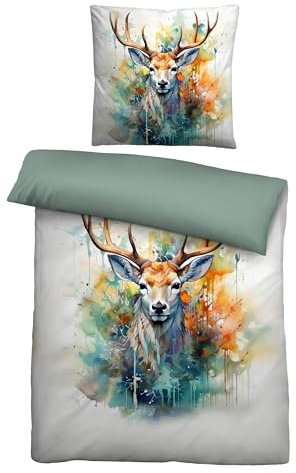 biberna Bettwäsche Linon 0046737 Hirsch 1x 135x200 cm + 1x 80x80 cm, Natur