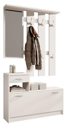 möbelando Garderoben-Set >Selene< mit Spiegel weiß matt - Kompaktgarderobe, Dielenschrank, Flurschrank - 100 x 190 x 26 cm (B/H/T)