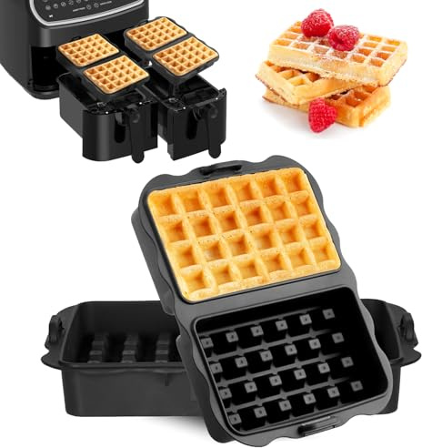 Hejo 2 Stück Silikon Waffelform für Airfryer,Stapelbare Heißluftfritteuse Zubehör Waffeln,Haltbare Waffel Silikonform Airfryer,Silikonform Waffeln für Ninja AF400EU&AF500EU&AF300EU(Schwarz)