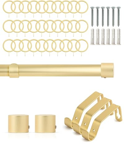 Emma Barclay Extendable Curtain Pole With Finials Rings Brackets & Fittings Sets 16-19mm in Matt Gold Metal Curtain Poles For Eyelet Curtains Rod-Metal Slice Collection 1.6m-3m Matt Gold