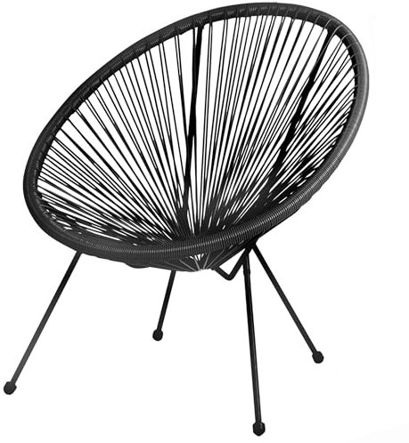 1 x Design Sessel CAPANA - Acapulco Sessel für Garten und Terrasse - Gartensessel Design - Gartenstuhl für Innen und Außen - Retro-Gartenstühle - Gartensessel Retro Design Größe 1 x, Farbe Schwarz