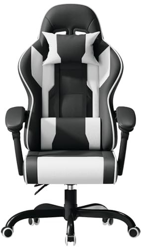 JUMMICO “Jetstream” Gaming Stuhl Ergonomisch,Gaming Chair mit Massagefunktion, Bürostuhl 150KG,Weiß