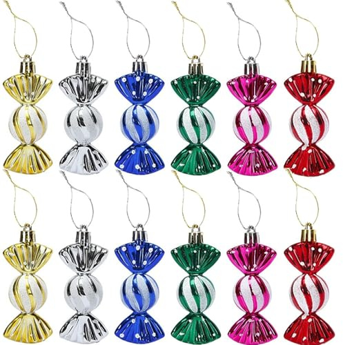 DAHI 12pcs Christbaumschmuck Süßigkeiten Anhänger Weihnachtsbaumanhänger Bonbons Ornamente als Weihnachtsdeko (Color-C)