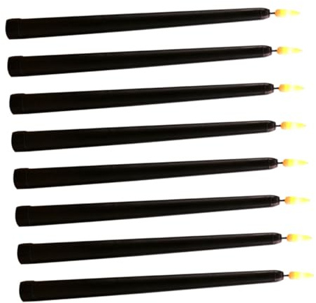 Veemoon 8 Stück Teiliges LED Teelicht Lange Schwarze Stabkerzen mit Schwarzem Sockel Flammenlose Elektrische Halloween Deko Kerzen für Stimmungsvolle Party und Wohnraumbeleuchtung