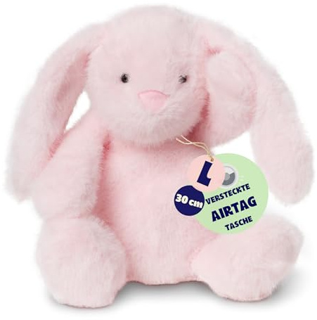 Ljuk Marvelous Fluff Marvel – Plüschhase Kuscheltier, 30 cm sitzend / 60 cm liegend, superweiches Plüsch-Stofftier, mit versteckter AirTag-Tasche, Geschenk für Kinder, Jungen & Mädchen (Pink)