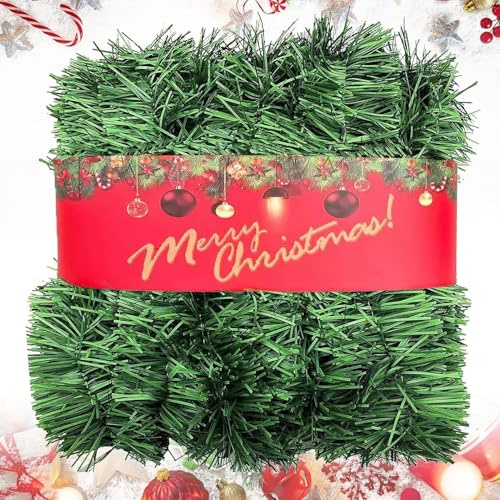 Weihnachtsgirlande 15m Tannengirlande Künstlich Wie Echt Christmas Garland für Treppe Girlande Weihnachten Outdoor für Dekoration (Grün-15)