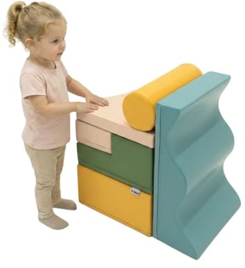 IGLU SOFT PLAY Explorer Set 6-teilig Kletterblöcke (Pastel Sea) | Firm Step Schaumstoff | Veganes Leder | CE-zertifiziert | Fördert Motorik & Klettern | Leicht zu Reinigen | Leicht