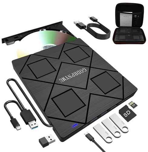 GODBPNYMU 8-in-1 External CD/DVD Drive for Laptop, USB-C SD/TF Card Reader | with Carrying Case Compatible with Laptop PC, MacBook Pro/iMac Windows 11/10/8/7 Linux