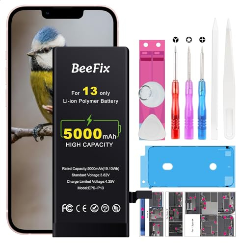 Beefix Akku für iPhone 13, 5000 mAh hohe Kapazität mit Reparaturwerkzeugen | hohe Kapazität, intelligenter Chip für längere Laufzeit, Sicherheit, Profi-Werkzeugset inkl.