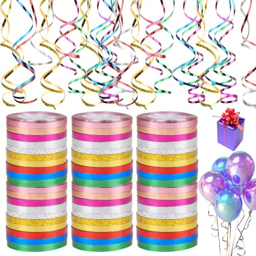 60 Rollen Geschenkband Set, 5mmx10m je Rolle Ringelband Bunt, Curling Ribbon Rolle Geschenkbänder Set für Hochzeit Partei Festival Dekoration Handwerk Geschenkverpackung Ballondekorationen