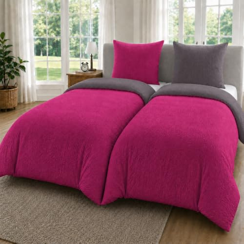 MALIKA 4-teilige Seersucker Bettwäsche 135x200 – Mikrofaser Oeko-TEX, 2 Bettbezüge 135x200 & 2 Kissenbezüge 80x80, Reißverschluss, weich & bügelfrei – Weinrot-Grau
