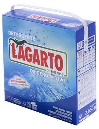 Lagarto Detergente en polvo para lavadora- Oxígeno Activo - maleta de 35 lavados - 2660 gr. poder quitamanchas, frescor y luminosidad.