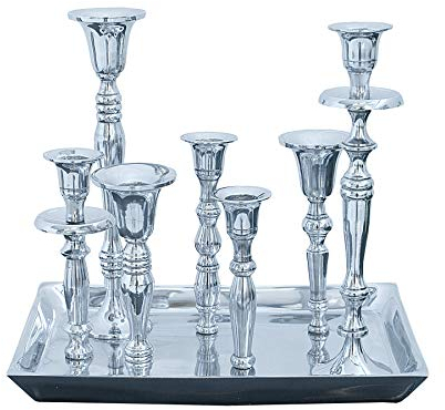 riess-ambiente Kerzenständer MODERN BAROCK 7-flammig Silber Aluminium poliert Kerzenhalter Deko-Platte Kerzenhalter Stabkerzenhalter Esstischdekoration
