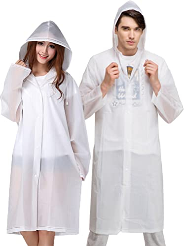AOBETAK Regenponcho Wiederverwendbar Lang für Damen Herren,2 Stück Tragbar Regenjacke Atmungsaktiv Regencape Wasserdicht Regenmantel für Reisen,Festival,Wandern (Eva),Transparent