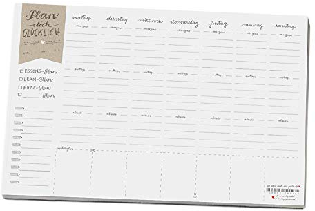 Essensplaner, Putzplan, Lernplan für die Woche, Block - Plan dich glücklich - Tischkalender, Organiser, Abreißblock, Terminplaner, A4 25 Blatt