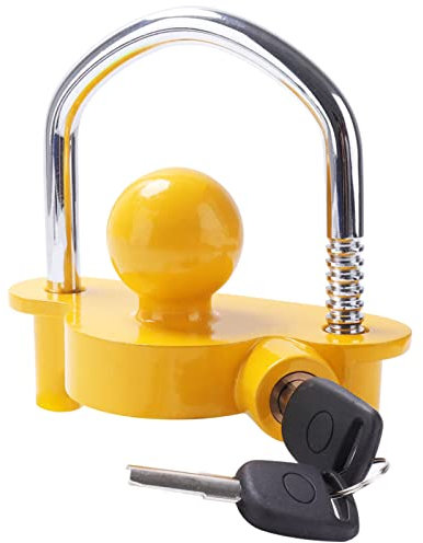 Tevlaphee Trailer Ball Lock Hitch Coupler Towing Lock Adjustable Easy Installation Heavy Duty Steel and Aluminum Alloy Base for Towing Caravan Trailer Security with 2 Keys (Yellow)