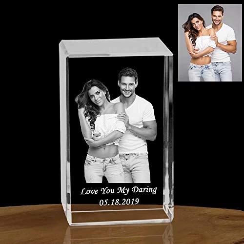 Foto holográfica personalizada 3D grabada en el interior del cristal con su propia imagen Marco de fotos grabado Aniversario de boda Regalos de cumpleaños de Navidad