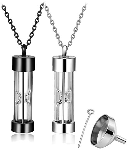 JSDDE Schmuck 2er Memorial Anhänger zum öffnen mit Halskette Set Urnen Anhänger Asche Sand Locket Gedenken Charms Anhänger Silber Schwarz Partnerketten für Frauen Männer