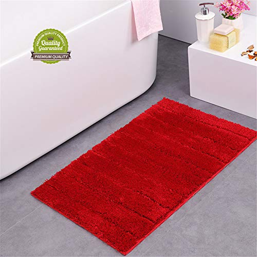 Treer Badezimmermatte Weicher Saugfähig Badezimmerteppich, Mikrofaser Beflockung Badematten Antirutsch Badvorleger Duschteppich Waschbar Badteppich (50 * 80CM,Rot)