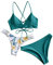 ZAFUL Damen Bikini-Set 3 Pieces mit Blumenmuster gepolstegrte Push-Up BH mit Flechtgurt Cami Triangel Cheeky Badeanzug Bademode (3-Grün,S)