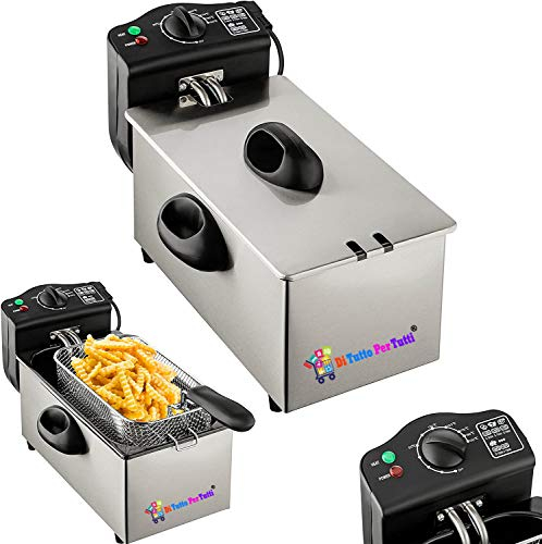 Di Tutto Per Tutti® Friggitrice Elettrica Acciaio Inox Professionale 3 Litri 2000 Watt Cestello Per Frittura Estraibile