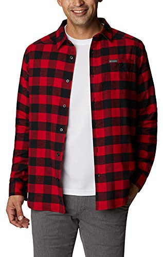 Columbia Cornell Woods Flannel Long Sleeve Shirt Chemise à Bouton Bas, Carreaux de Buffle Rouge des, L Homme