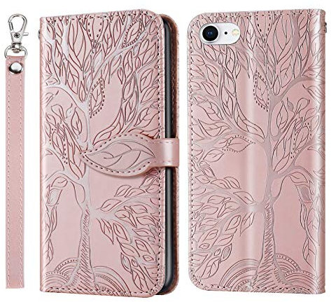 AsWant Coque iPhone SE 3 Génération, Etui iPhone SE 2020/iPhone 7/8 Housse en Cuir PU Portefeuille Flip Magnétique Coque de Protection pour iPhone SE 2022/2020, iPhone7, iPhone 8 - Or Rose