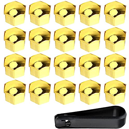 ETOPARS 20 Stück 21mm Auto Radmutterkappen Radschrauben Kappen Universal Reifen Mutter Abdeckungen Radmuttern mit Entfernung Werkzeug Gold