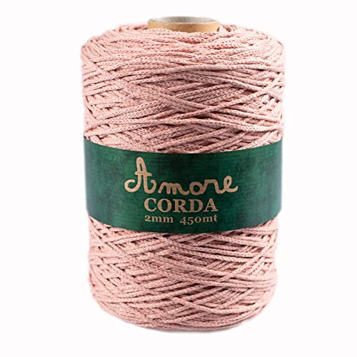 Corda 2mm Cotone (Cipria), Filo per Macramè, Cordino per Borse a Uncinetto e Fai da te, Filato per Uncinetto e Ferri Made in Italy, BORGO DE’ PAZZI FIRENZE