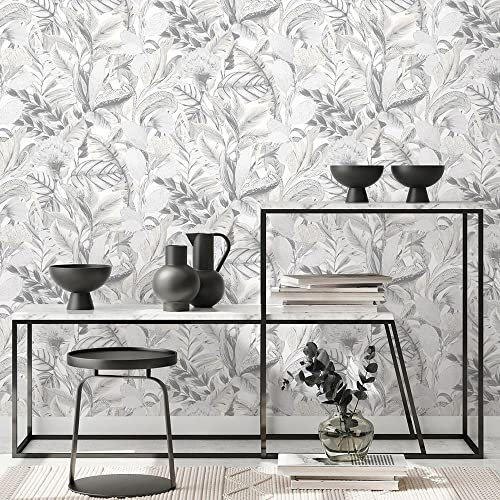 WTD 10202-10 ELLE Decoration Papier peint intissé Motif fleurs Gris/blanc