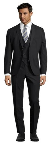 Steffen Klein Herren Anzug - Dreiteiler - Slim Fit - Größe 50 - Business Anzug mit Weste - Elastischer Komfort - Schwarz