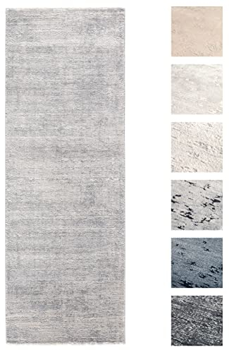 Kurzflor Teppich Laufer Wohnzimmer Silber 80 X 200 cm, Moderner Super Soft Kurzflor Teppich