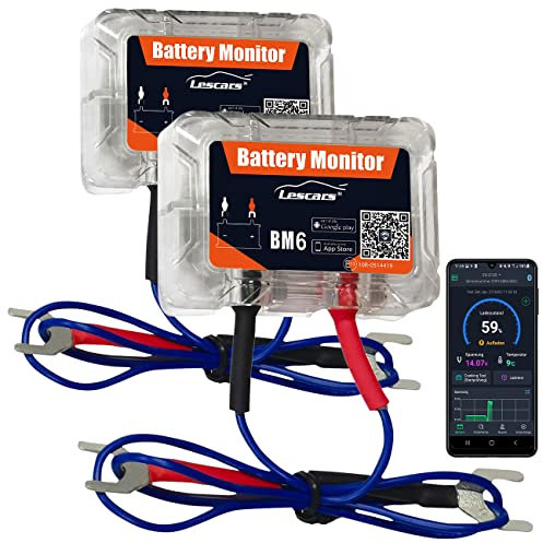 Lescars Batterieüberwachung: 2er-Set Kfz-Batterie-Wächter mit Bluetooth, App, für 12-V-Batterien (Batteriewächter Bluetooth, Kfz-Batteriewächter, Überwachungssysteme)