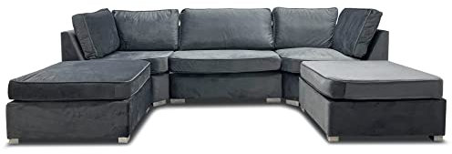 S.D Bishop Grey Plush Velvet U Shape Corner Sofa
