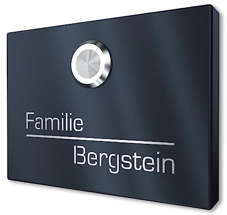 Placca per campanello da esterno in acciaio inox V2A con incisione di Graviers Design - Verniciatura a polvere in RAL 7016 - Pulsante campanello a LED - Made in Germany
