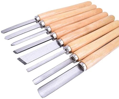 HSS Drechselmesser-Set 8-Teilig, 3X Hohlbeitel, 1X Abstechbeitel, 1X Schruppstahl, 1X Rundbeitel, 2X Gerade Drechselbeitel, Drechseleisen-Satz Drechseln Drechselbank Holz-Schnitzwerkzeug