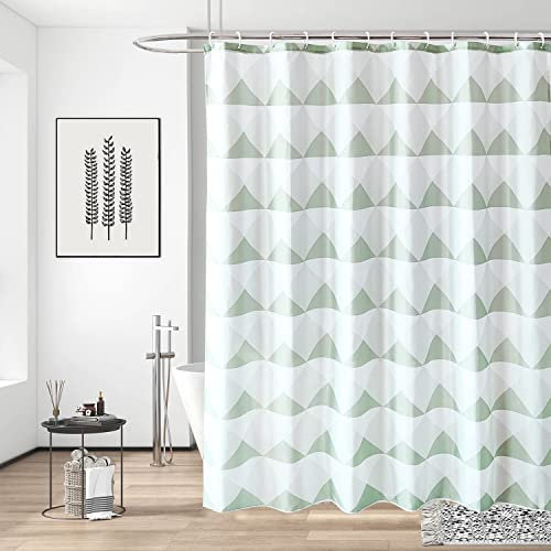 Trimming Shop Shower Curtain Polyester Fabric Bathroom Curtain With 12 Curtain Hook Waterproof Bath Curtain 180 x 180cm, Shower Curtain Liner, Geometric White & Light Green