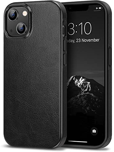 TENDLIN Compatible with iPhone 14 Plus Case Premium Leather TPU Hybrid Case (Black)
