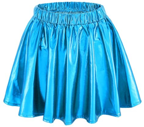 Ushiny Minirock Rave Outfit Metallic Röcke Skaterrock Festival-Kleidung für Damen und Mädchen,Hellblau