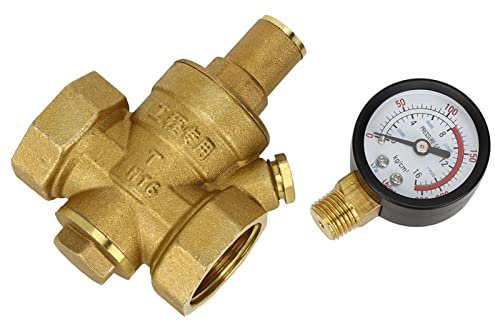 DN25 Wasserdruckregler Minderer, Messing Einstellbare Wasserdruckminderer Minderer + Gauge Meter Druckminderventil Wasserdruckregler Reduzierer mit Manometer