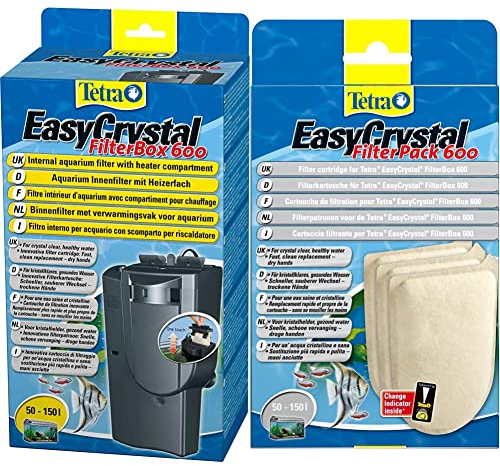 Tetra EasyCrystal FilterBox 600 Filtro Interno per Acquari con Scomparto per Il Termo Riscaldatore, per Un’Acqua Cristallina e Salubre & Easycrystal Filterpack S/Carbone