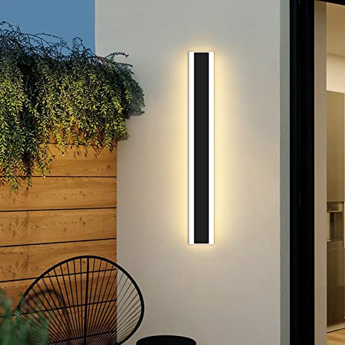 Mikeru Außen-Patio-Wandleuchten, 35W Moderne Langstreifen-Wandleuchte 3000K Schwarze Außenwandleuchten Acryl Mattiert-Wandlampe IP65 Wasserdichte für Wohnzimmer Veranda Terrasse Garage (80cm)