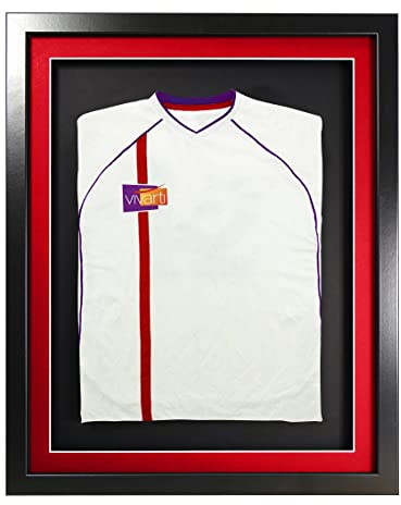 Vivarti DIY Infant 3D Mounted Sports Display Frame - Football, Rugby, Band T-Shirt Shadow Box - 40 x 50cm - Black Frame, Red Mount, Black Backing Card