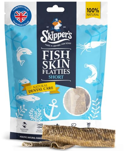 SKIPPER'S Fish Skin Flatties Dog Chews Short 200g, Air-Dried, High Protein | Handmade, 100% fish skin, long-lasting chew, low fat, supports skin health, natural ingredients