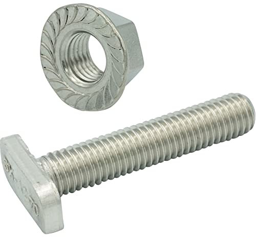 Hammerkopfschrauben Typ 28/15 mit Flanschmuttern - M8x45 - SET - (10 Stück) - SC9097 / DIN6923 - Edelstahl A2-70 - für Photovoltaik Aluprofile Solarmodul Halterung PV-Modul Befestigung