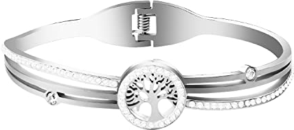AURSTORE Bracelet Arbre de Vie Bracelet avec des Cristaux, Bracelet Femme Cadeau Fête des Mères Anniversaire Maman Femme 19cm (Argent)