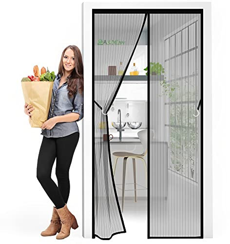 Magnetic Screen Door, 100 x 180 cm Self-Closing Privacy Door Cover Screen for Doorways Keep Draft Out for Air Conditioner Room, Heater Room, Living Room - Black