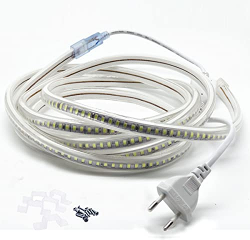 FOLGEMIR 6 Meter Warmweiß LED Band, 2835 SMD 144 Leds/m Lichtleiste, 220V 230V LED Strip, sehr helle Beleuchtung - ca. 900 LM pro Meter, IP65 wasserdicht